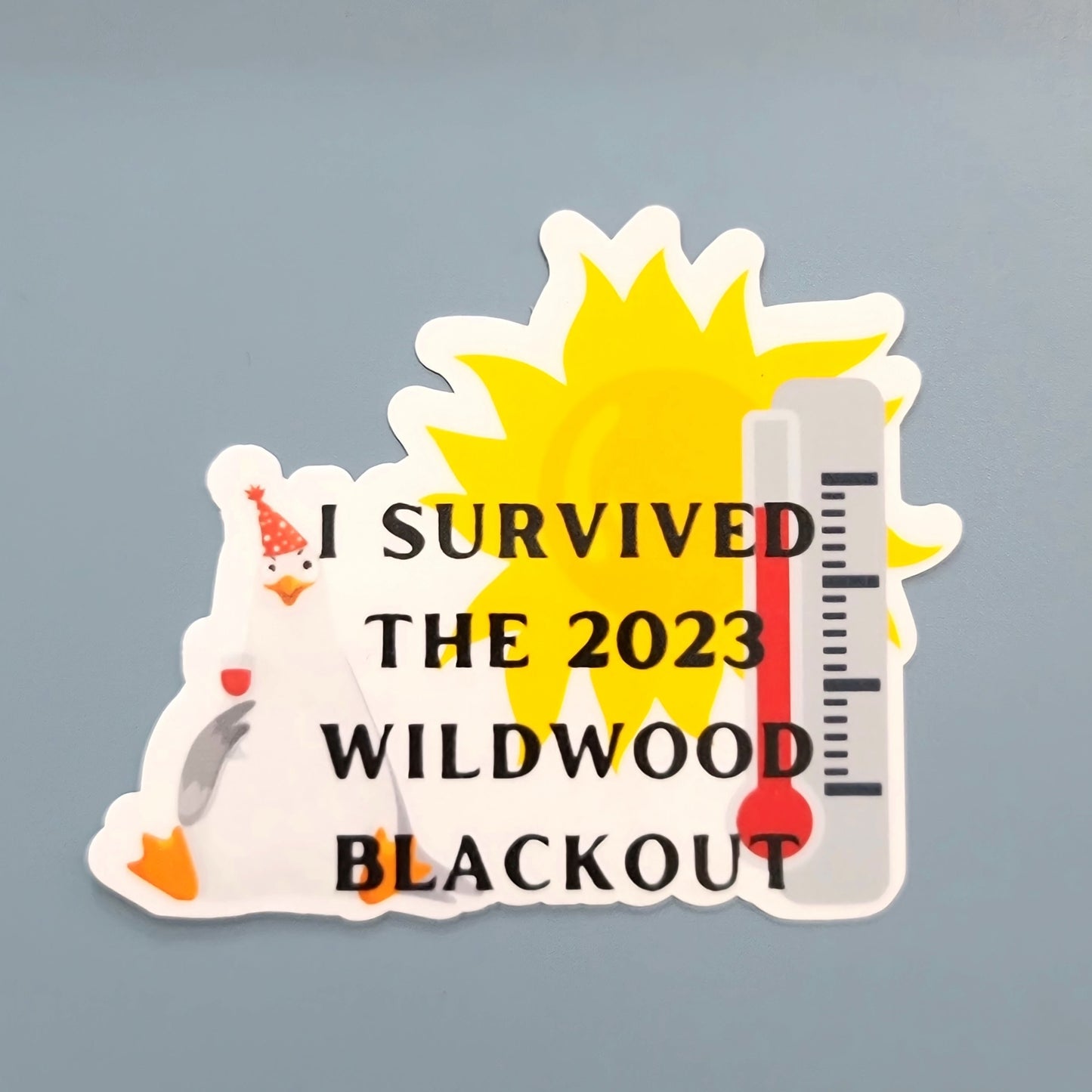 I Survived the 2023 Wildwood Blackout Waterproof Stickers for Laptops, Water Bottles, Phones, Tablets, & More
