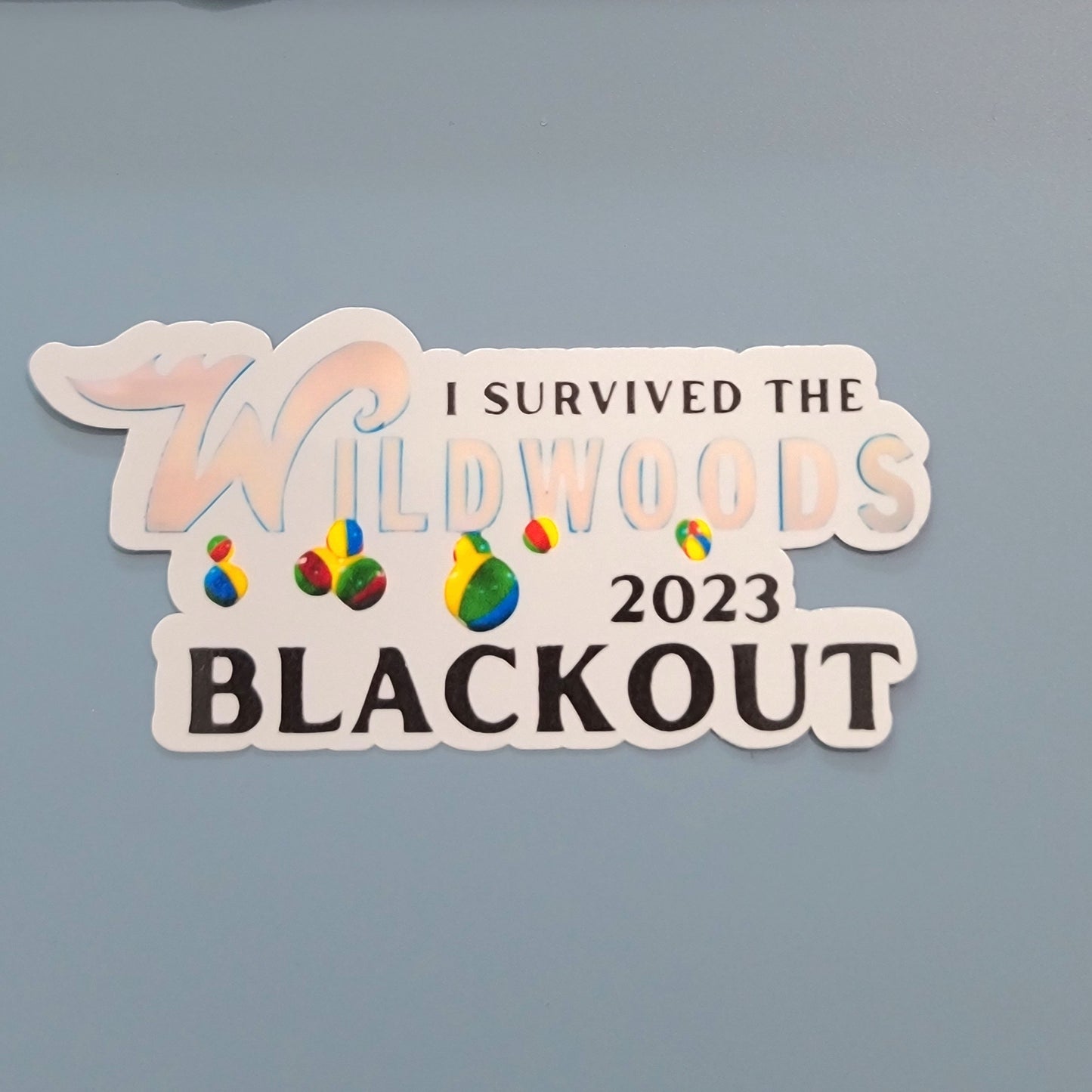 I Survived the 2023 Wildwood Blackout Waterproof Stickers for Laptops, Water Bottles, Phones, Tablets, & More