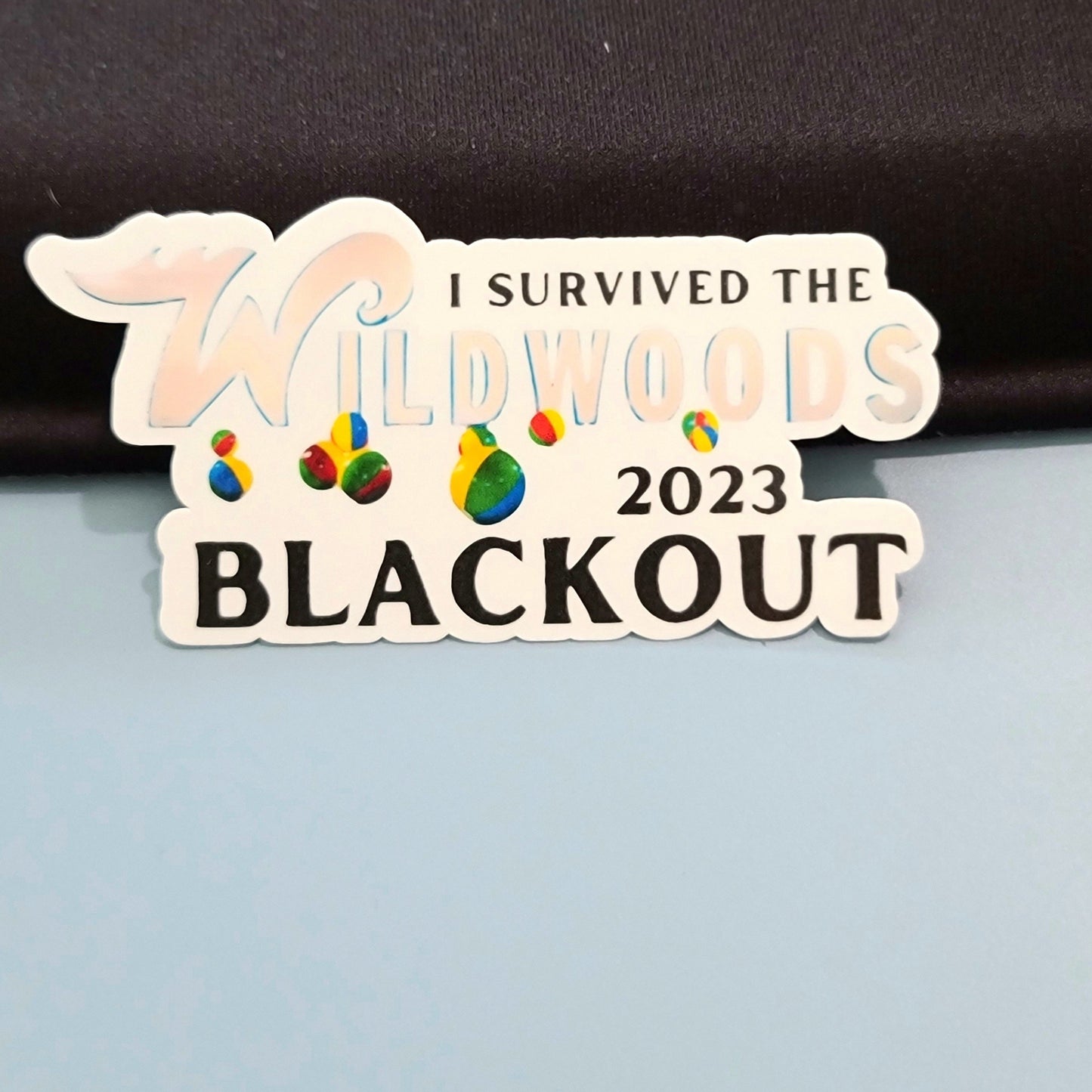 I Survived the 2023 Wildwood Blackout Waterproof Stickers for Laptops, Water Bottles, Phones, Tablets, & More