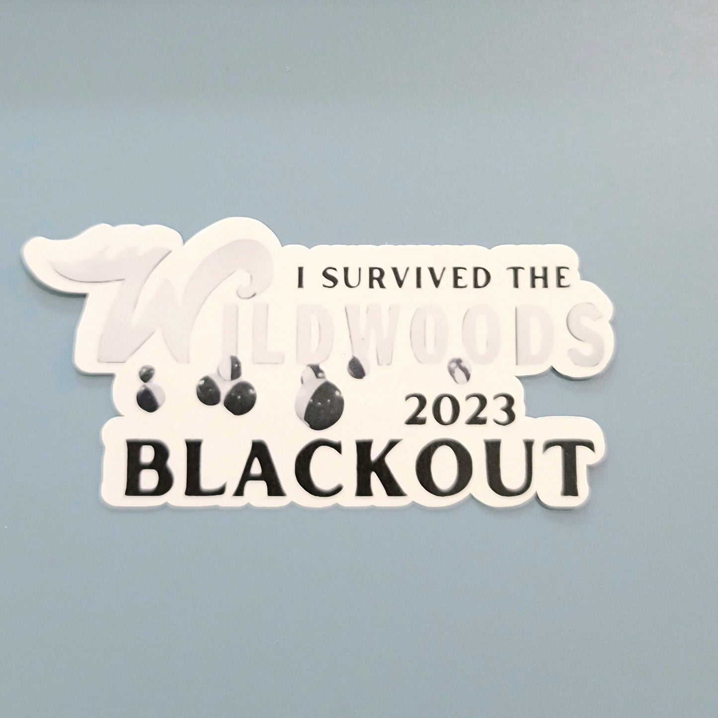 I Survived the 2023 Wildwood Blackout Waterproof Stickers for Laptops, Water Bottles, Phones, Tablets, & More