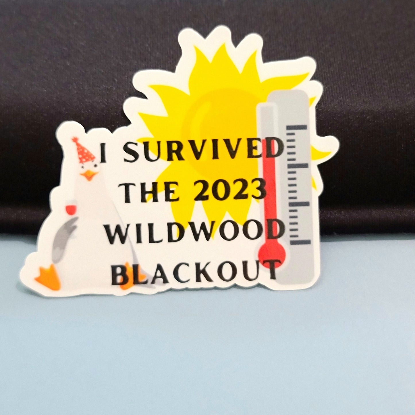 I Survived the 2023 Wildwood Blackout Waterproof Stickers for Laptops, Water Bottles, Phones, Tablets, & More