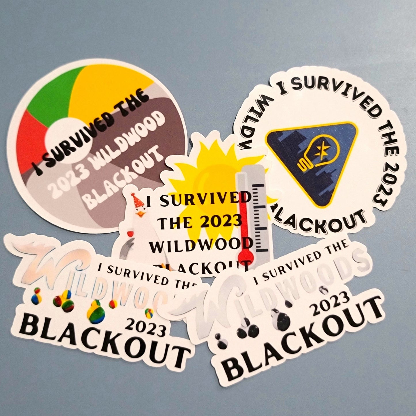 I Survived the 2023 Wildwood Blackout Waterproof Stickers for Laptops, Water Bottles, Phones, Tablets, & More