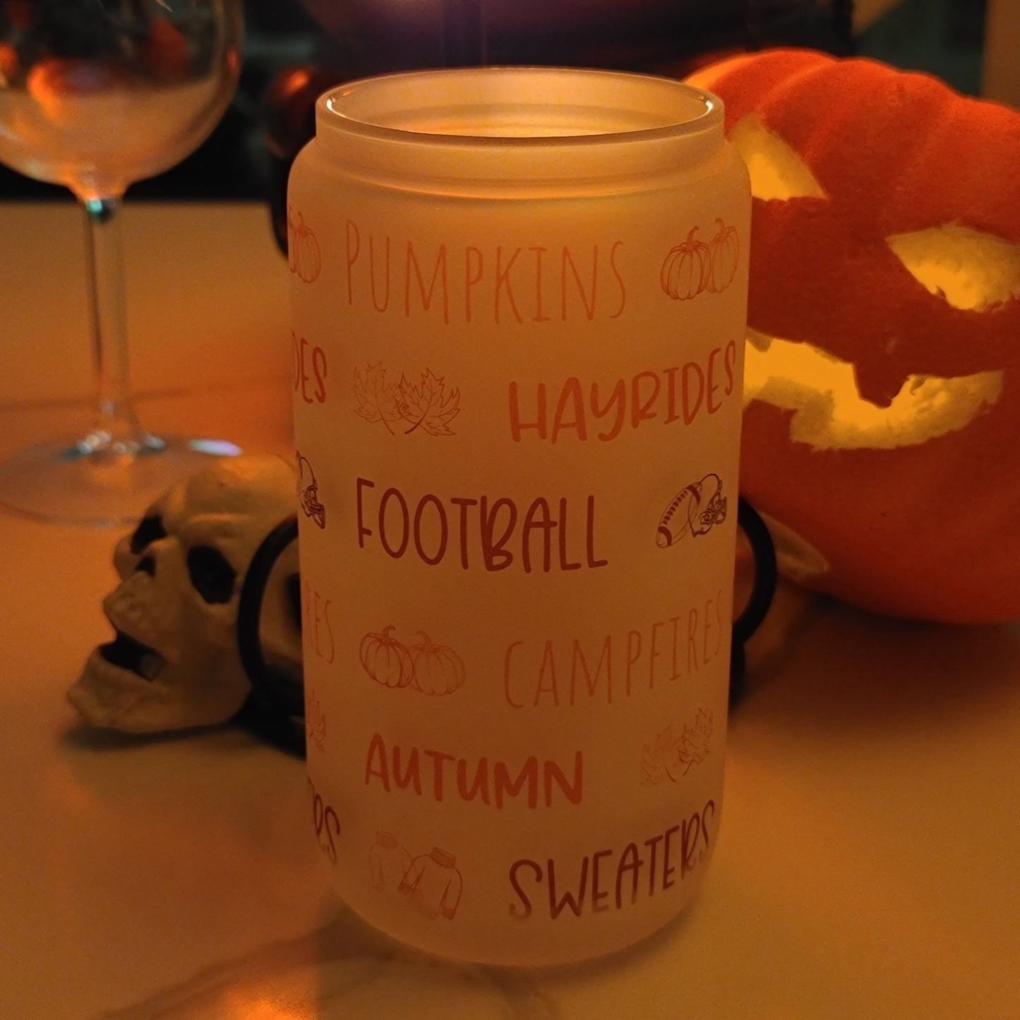 Fall Favorites Frosted Glass Can