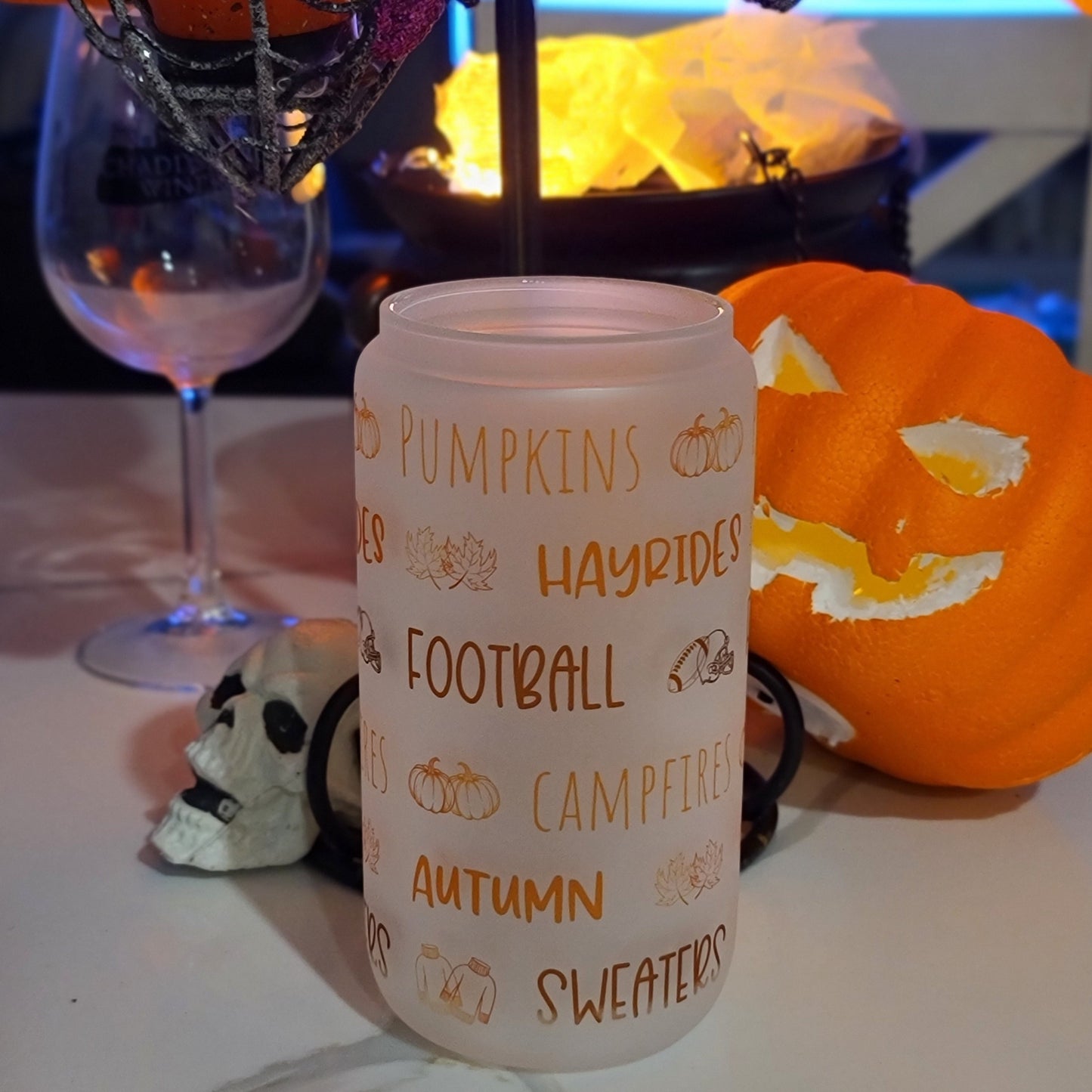 Fall Favorites Frosted Glass Can