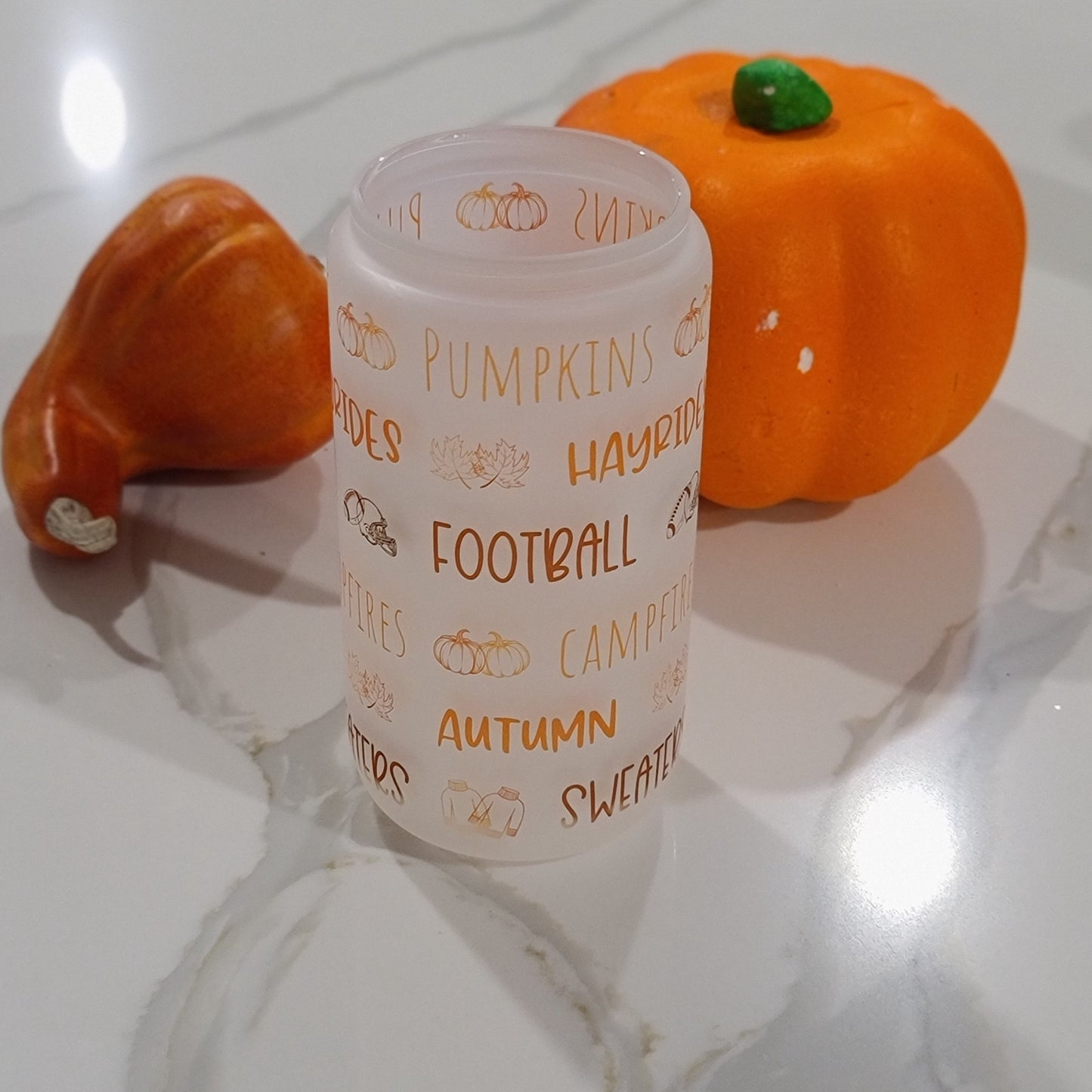 Fall Favorites Frosted Glass Can