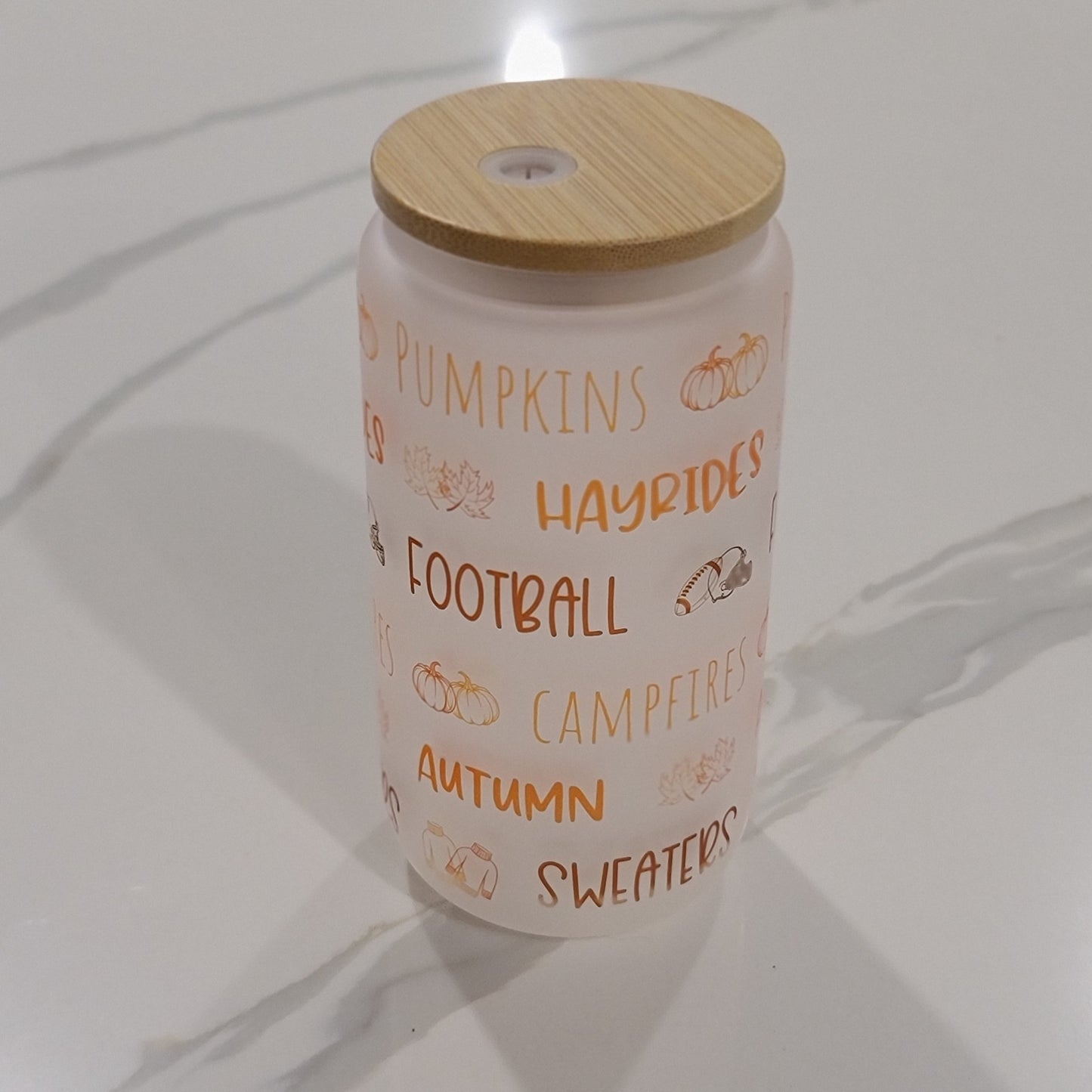 Fall Favorites Frosted Glass Can