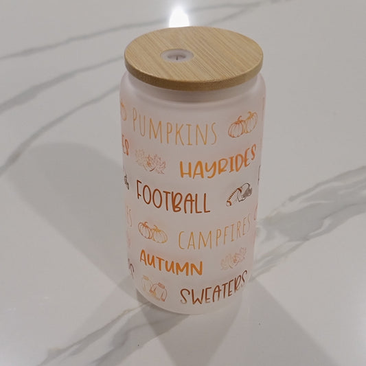 Fall Favorites Frosted Glass Can
