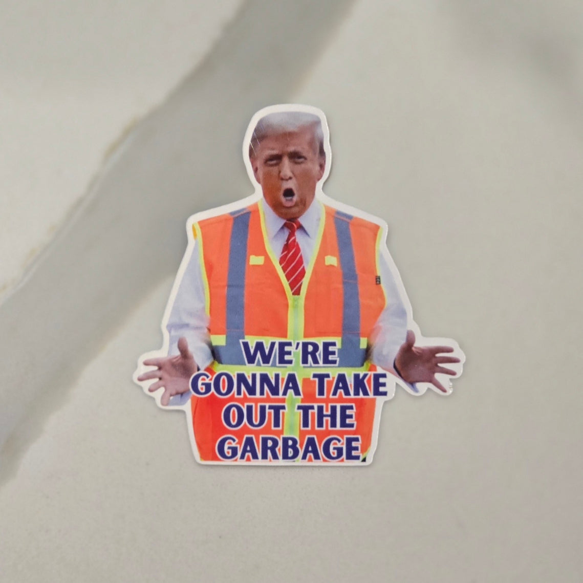 Trump Taking Out Garbage Waterproof Sticker for Laptops, Water Bottles, Phones, Tablets, and More