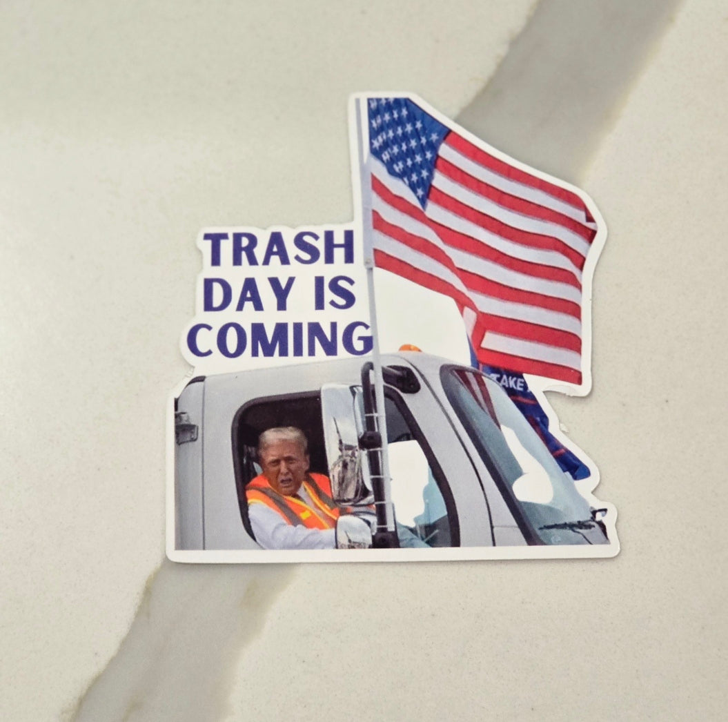 Trump Taking Out Garbage Waterproof Sticker for Laptops, Water Bottles, Phones, Tablets, and More
