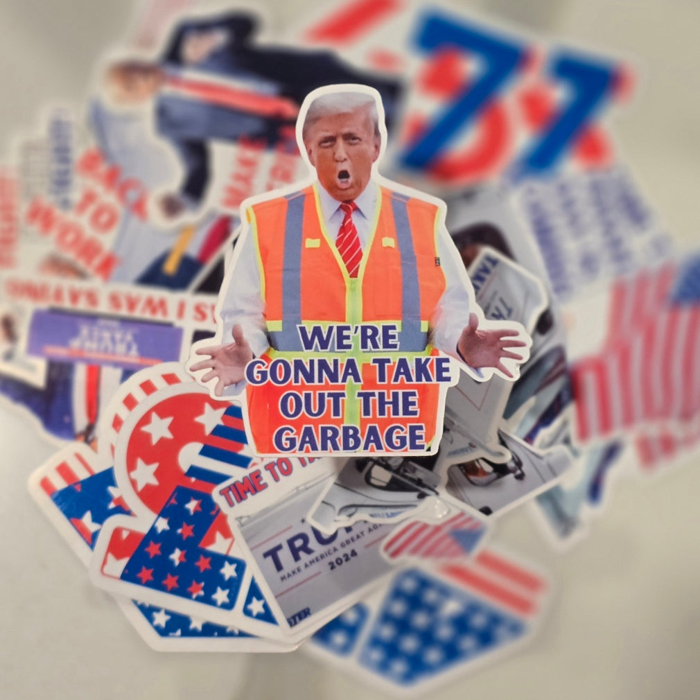 Trump Taking Out Garbage Waterproof Sticker for Laptops, Water Bottles, Phones, Tablets, and More