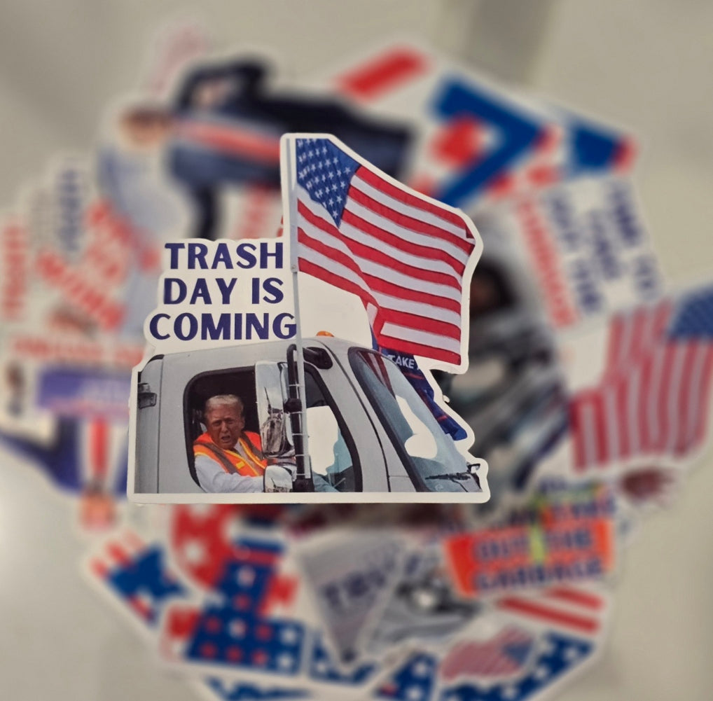 Trump Taking Out Garbage Waterproof Sticker for Laptops, Water Bottles, Phones, Tablets, and More