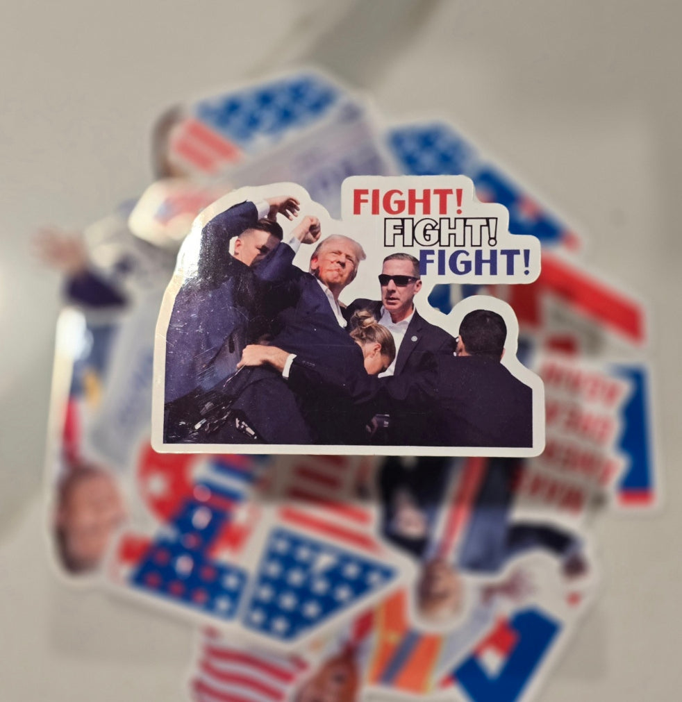 Trump Fight Fight Fight Waterproof Sticker for Laptops, Water Bottles, Phones, Tablets, and More
