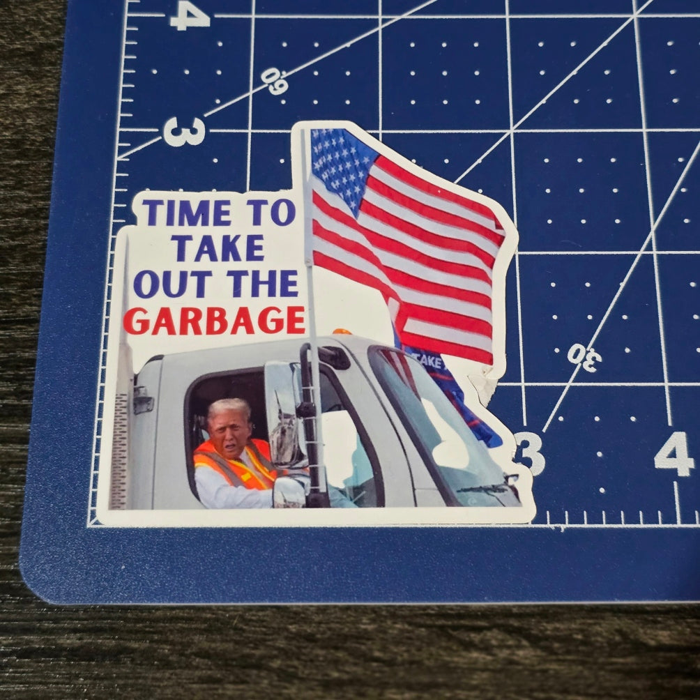 Trump Taking Out Garbage Waterproof Sticker for Laptops, Water Bottles, Phones, Tablets, and More