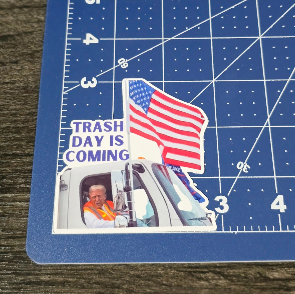 Trump Taking Out Garbage Waterproof Sticker for Laptops, Water Bottles, Phones, Tablets, and More