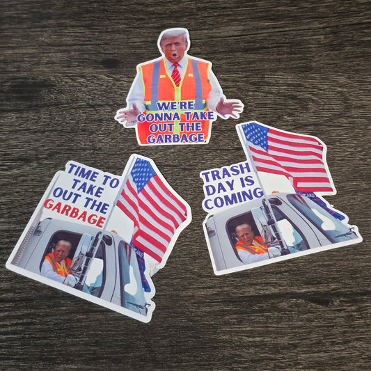 Trump Taking Out Garbage Waterproof Sticker for Laptops, Water Bottles, Phones, Tablets, and More