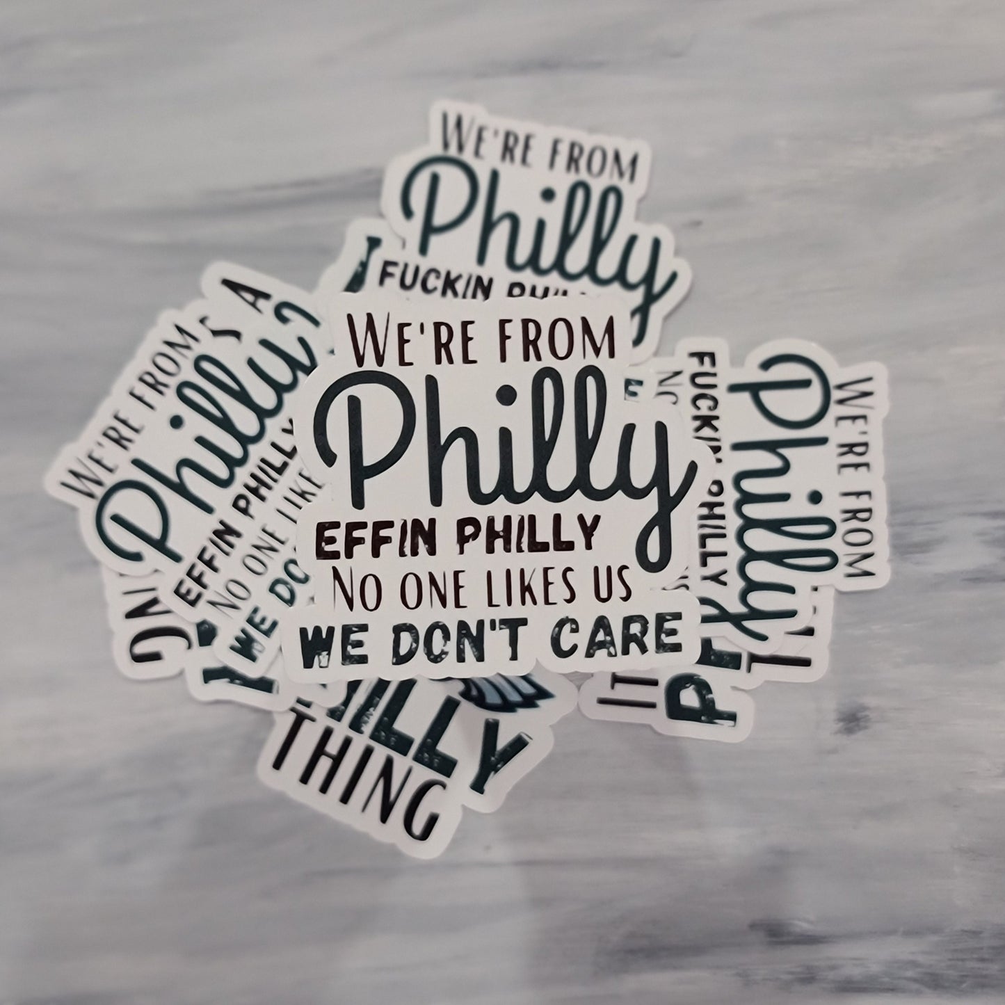 We're From Philly No One Likes Us Waterproof Sticker for Water Bottles, Laptops, Cell Phones, & More
