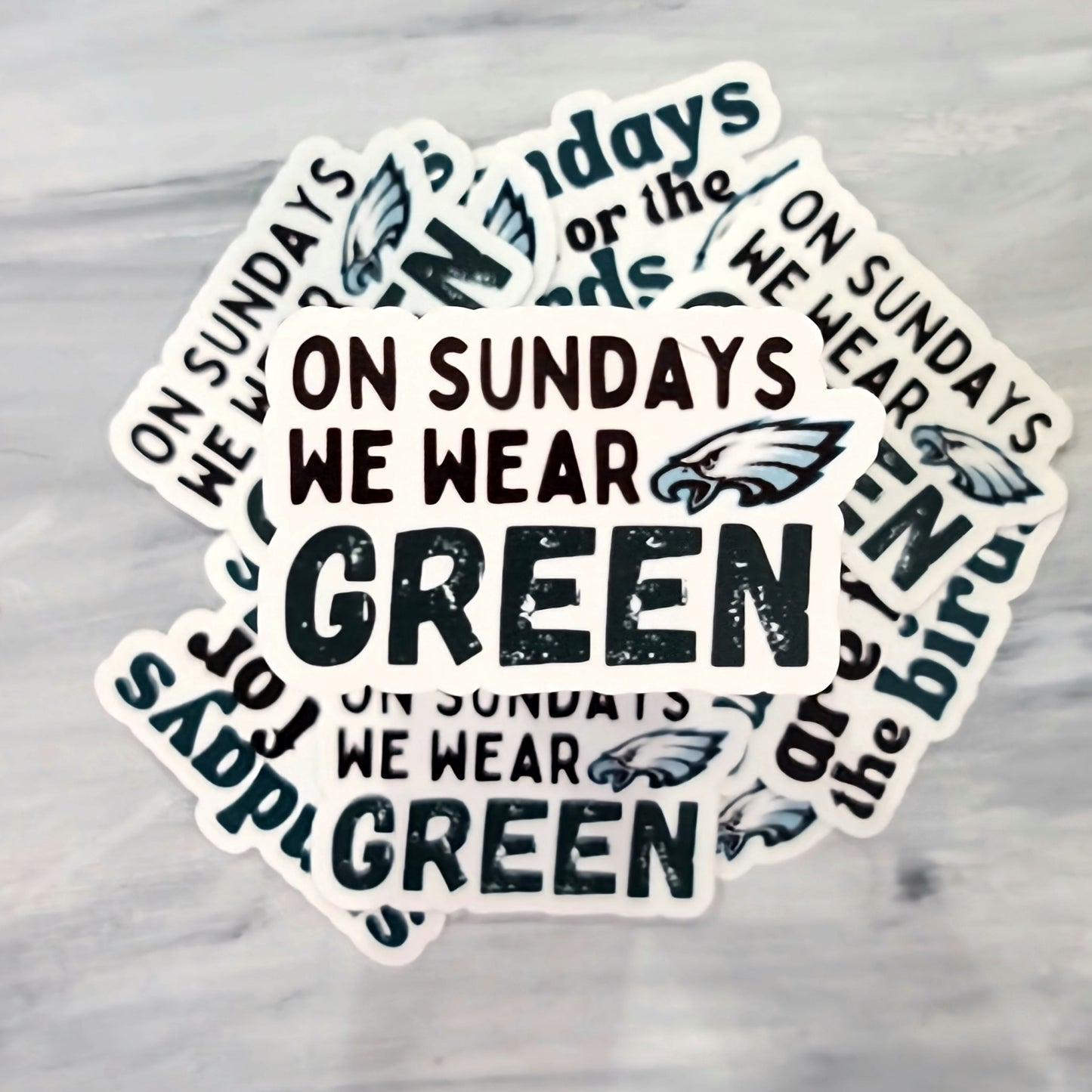 On Sundays We Wear Green E.A.G.L.E.S Waterproof Laptop Water Bottle Sticker