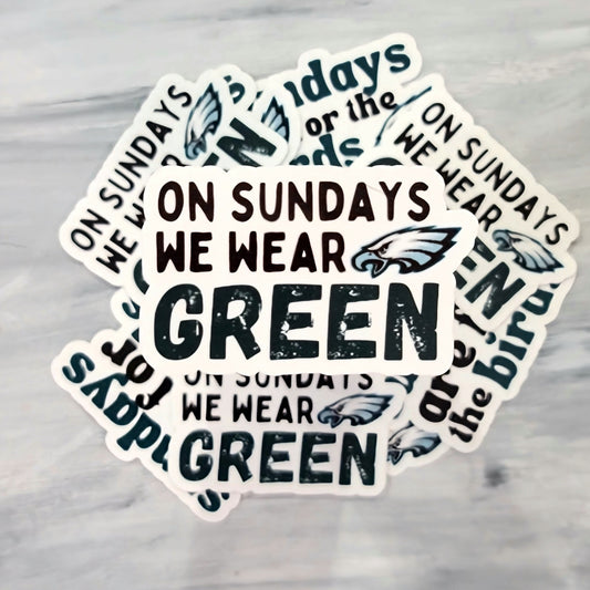 On Sundays We Wear Green E.A.G.L.E.S Waterproof Laptop Water Bottle Sticker