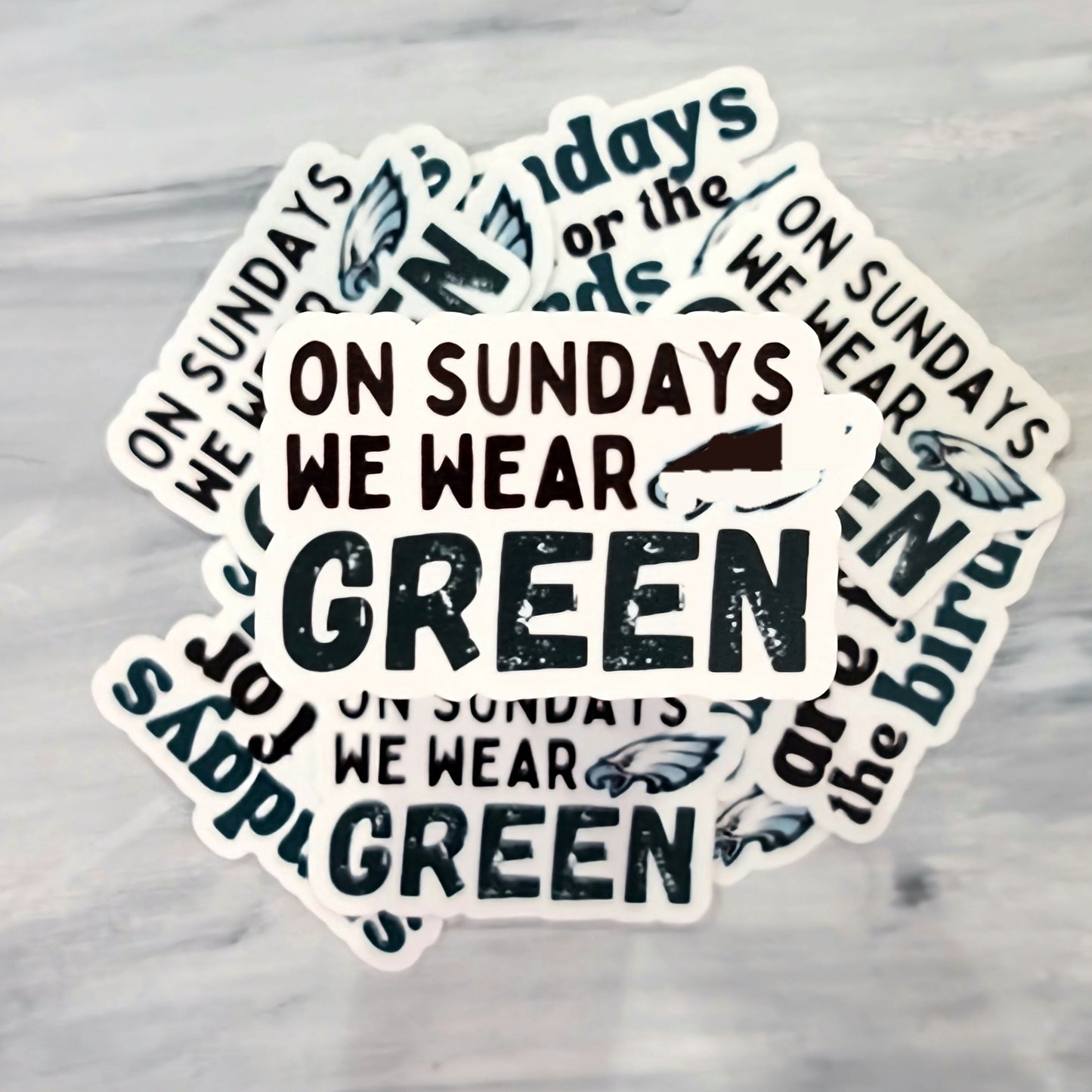 On Sundays We Wear Green E.A.G.L.E.S Waterproof Laptop Water Bottle Sticker